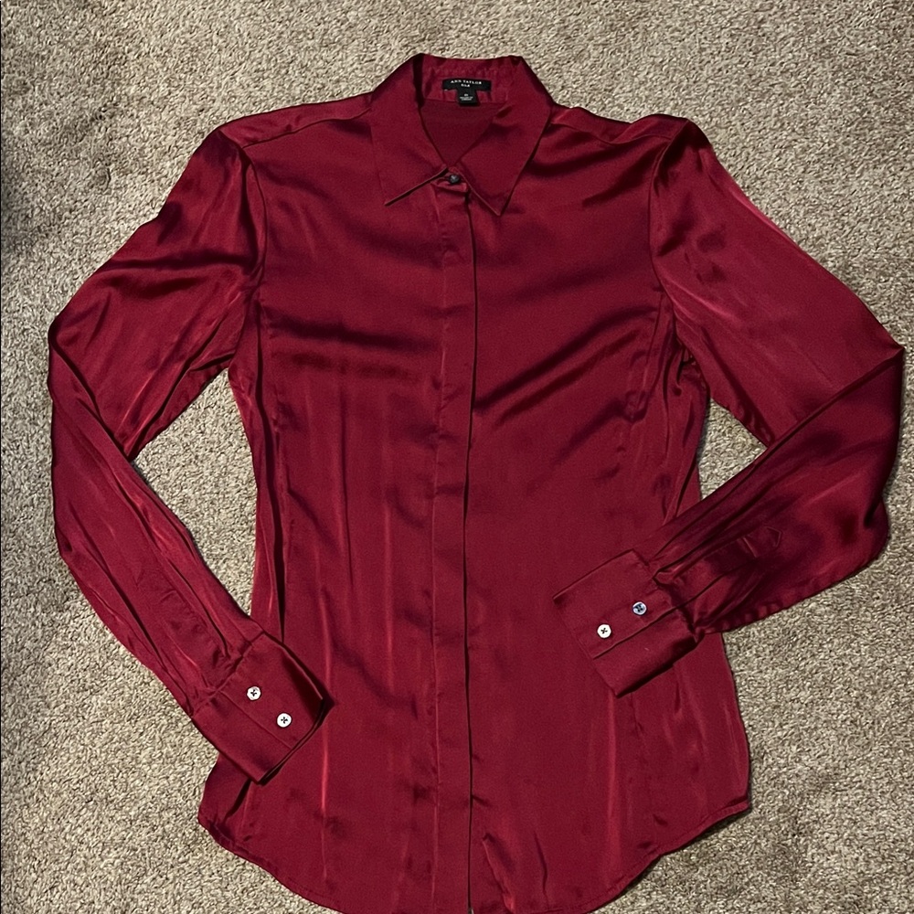 Ann Taylor Burgundy Silk Blouse